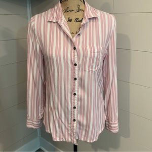 Jachs Girlfriend Pink & White Striped Long Sleeve Button Up Shirt
